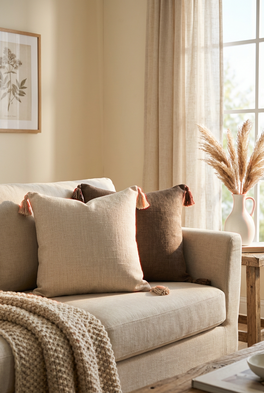 Thea Textured Tassel Cushion Cover | Set of 2