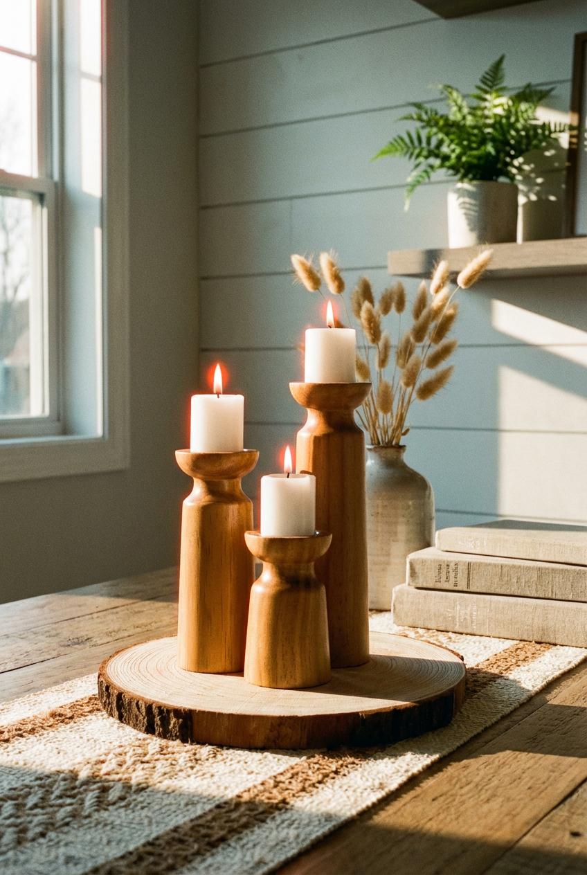 Alvar Natural Wooden Candlestick Holders | Set of 3