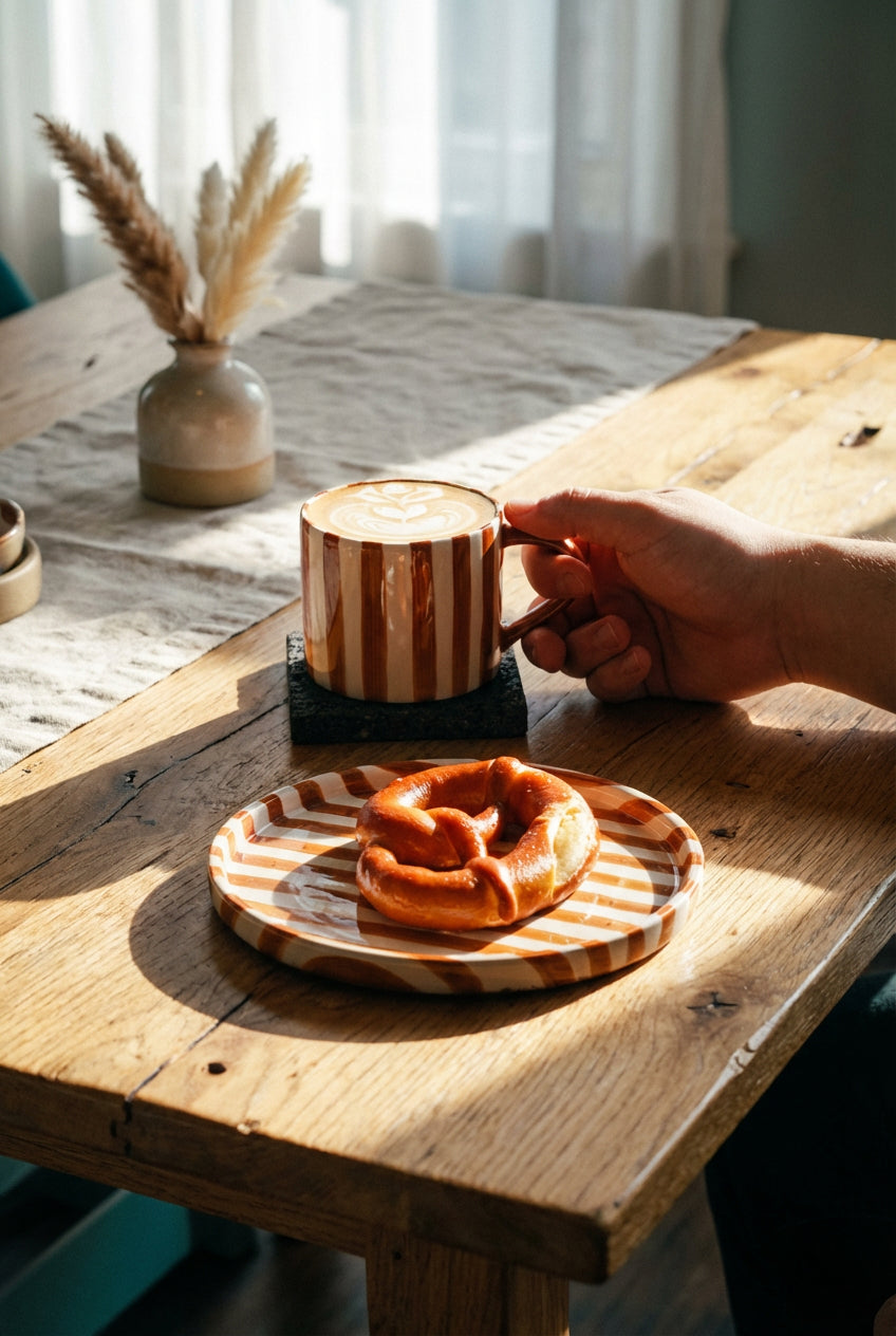 Linden Striped Ceramic Mug & Saucer