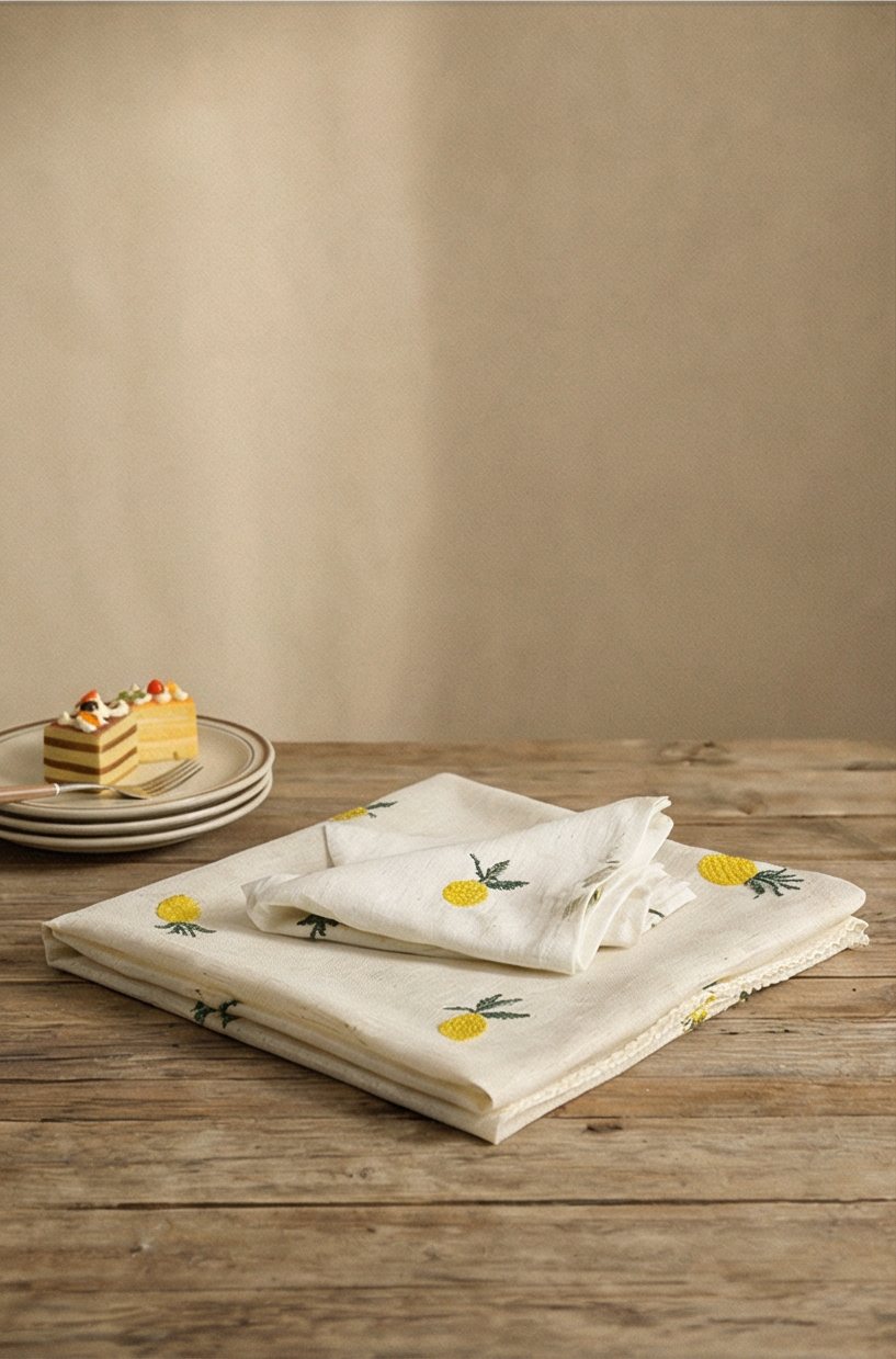 Citrine Lemon Embroidered Linen Table-Cloth