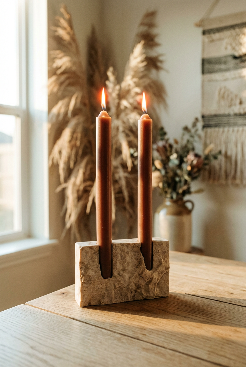Rune Tapered Marble Candlestick Holder