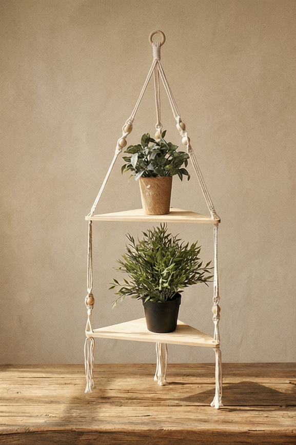 Solveig Macramé Hanging Corner Shelf