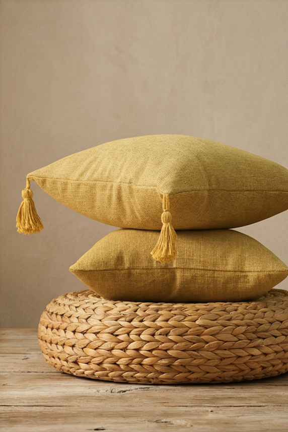 Thea Textured Tassel Cushion Cover | Set of 2