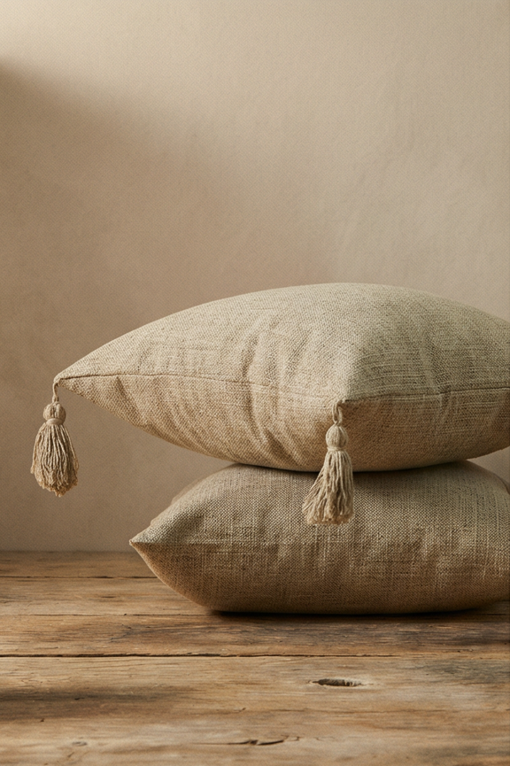 Thea Textured Tassel Cushion Cover | Set of 2