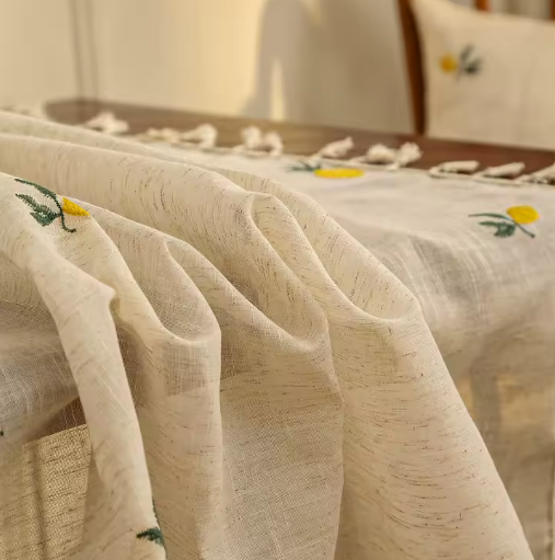 Citrine Lemon Embroidered Linen Table-Cloth