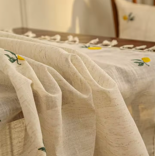 Citrine Lemon Embroidered Linen Table-Cloth