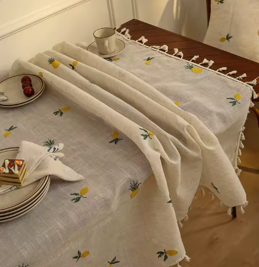 Citrine Lemon Embroidered Linen Table-Cloth