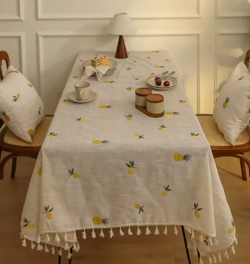 Citrine Lemon Embroidered Linen Table-Cloth