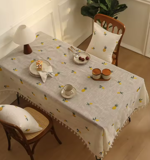 Citrine Lemon Embroidered Linen Table-Cloth