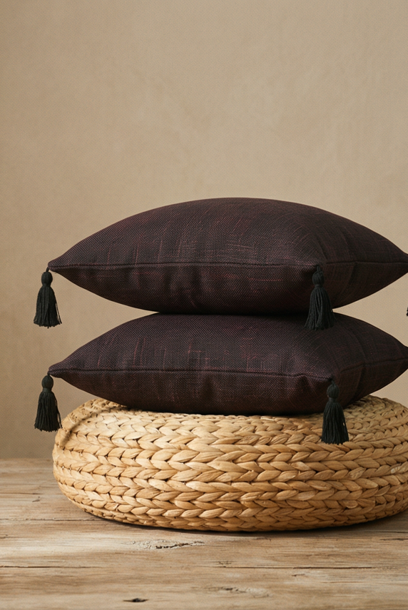 Thea Textured Tassel Cushion Cover | Set of 2