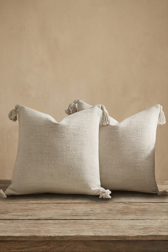 Thea Textured Tassel Cushion Cover | Set of 2
