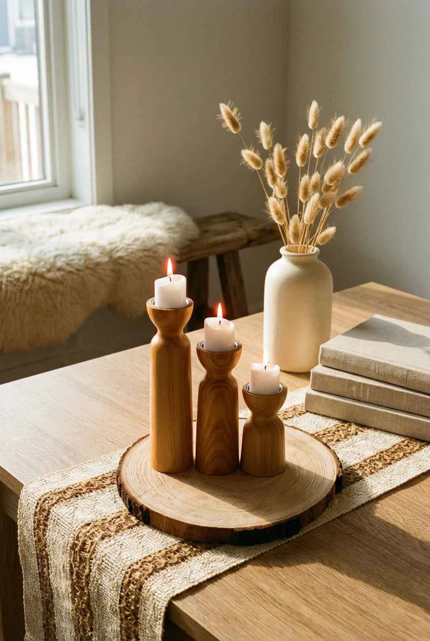 Alvar Natural Wooden Candlestick Holders | Set of 3