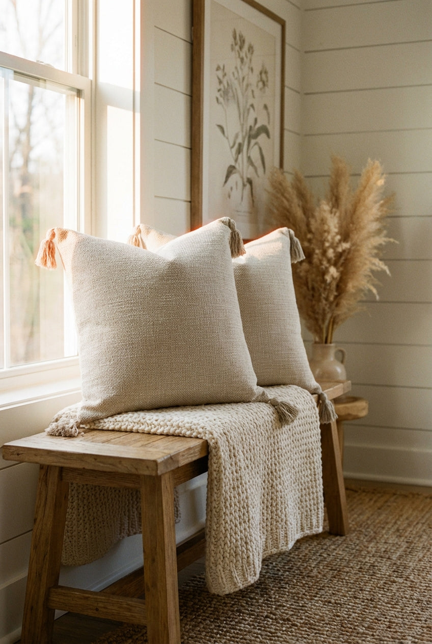 Thea Textured Tassel Cushion Cover | Set of 2