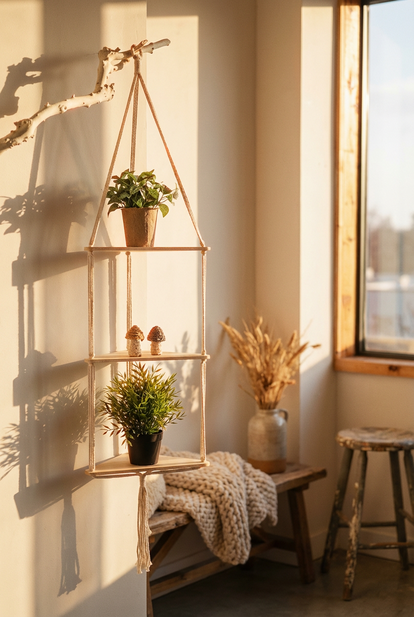 Solveig Macramé Hanging Corner Shelf