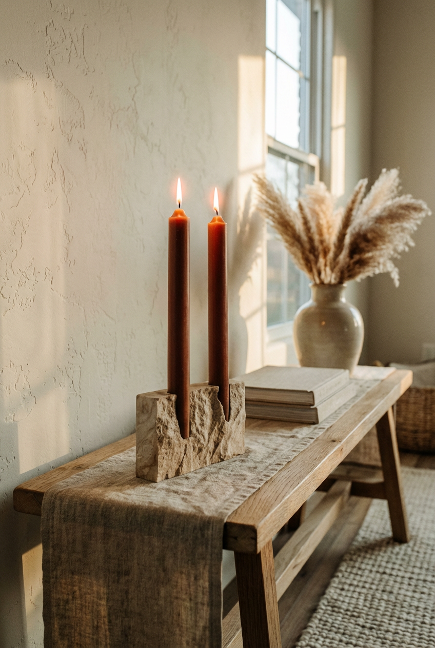 Rune Tapered Marble Candlestick Holder