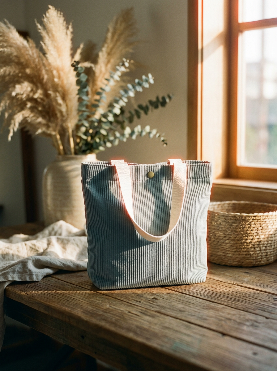 Cleo Corduroy Canvas Tote Bag