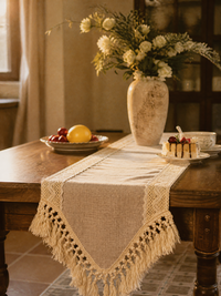 Céleste Boho Lace & Tassel Linen-Look Table Runner