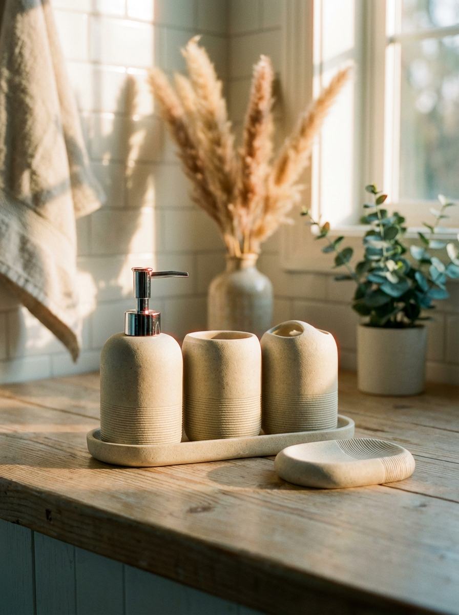 Marbella Limestone Bathroom Accessories | Set of 5