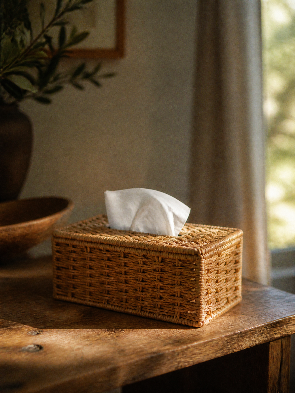 Maren Woven Rattan-Look Tissue Box Cover