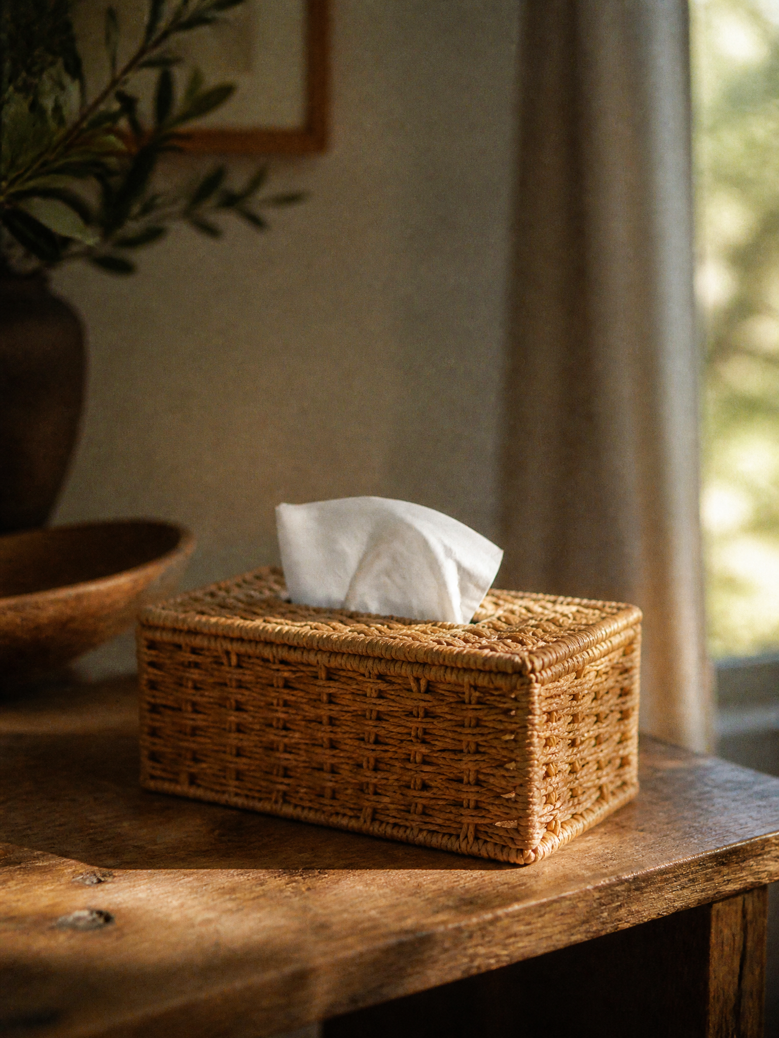 Maren Woven Rattan-Look Tissue Box Cover