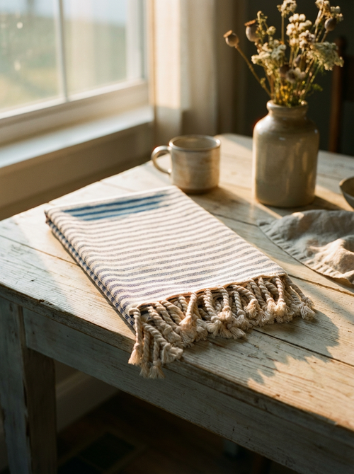 Azure Pure Cotton Striped Bath Towel