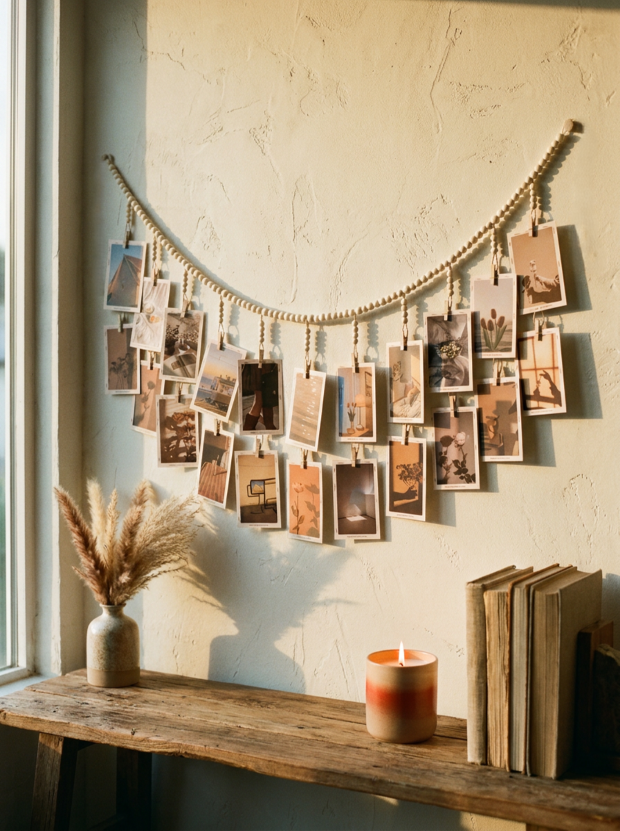 Fleur Wooden Bead Photo Display Hanger 18-Clip