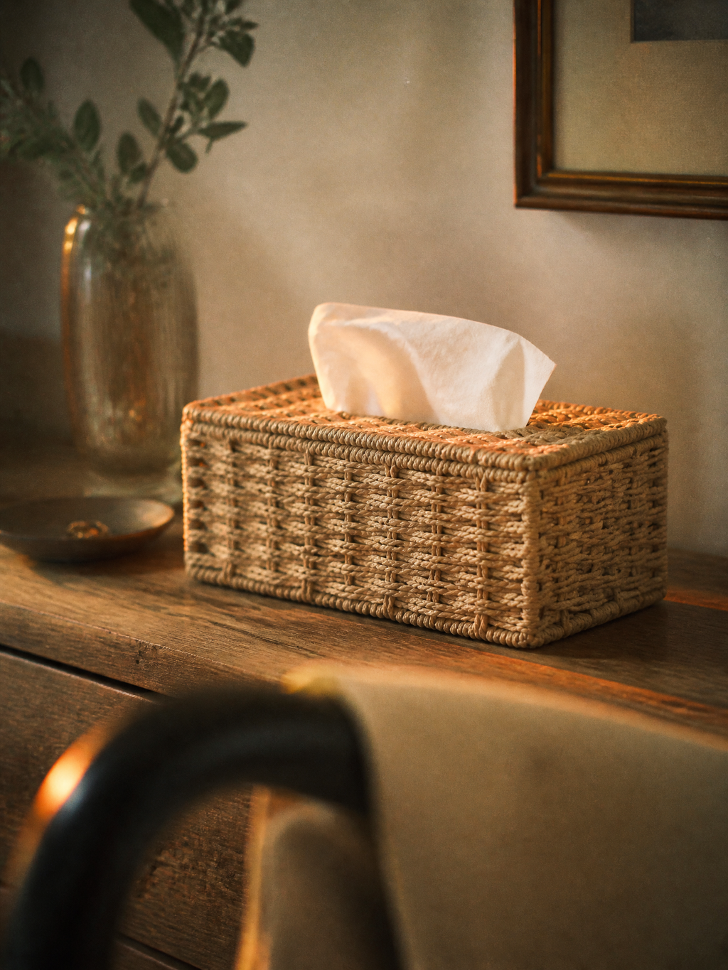 Maren Woven Rattan-Look Tissue Box Cover