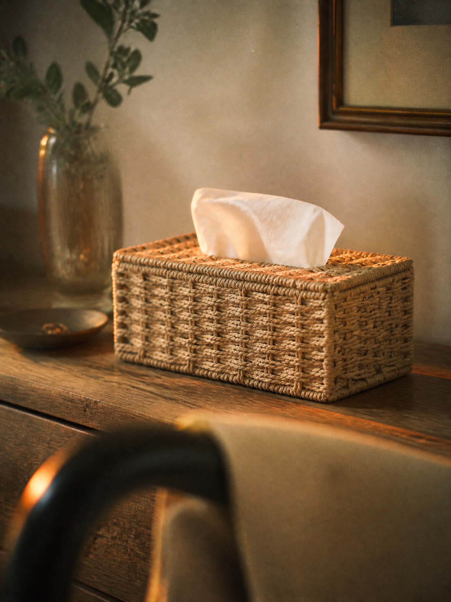Maren Woven Rattan-Look Tissue Box Cover