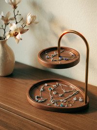 Solène Two-Tier Bamboo and Gold Jewellery Key Tray Organiser