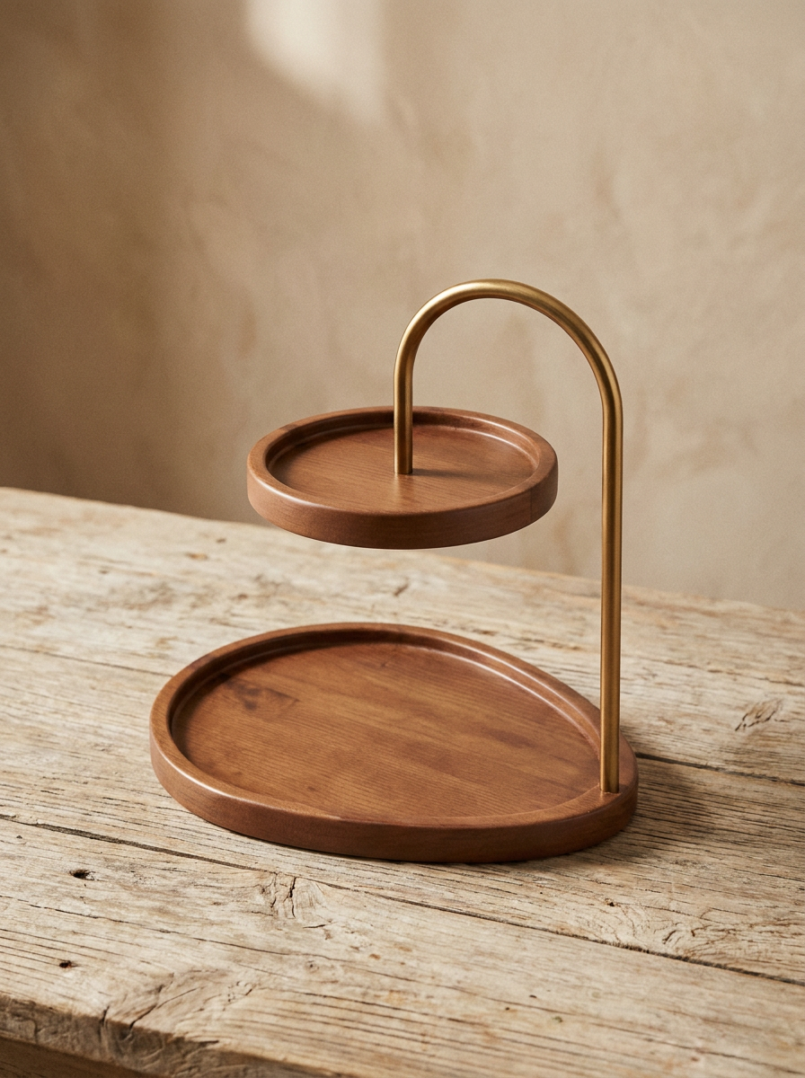Solène Two-Tier Bamboo and Gold Jewellery Key Tray Organiser