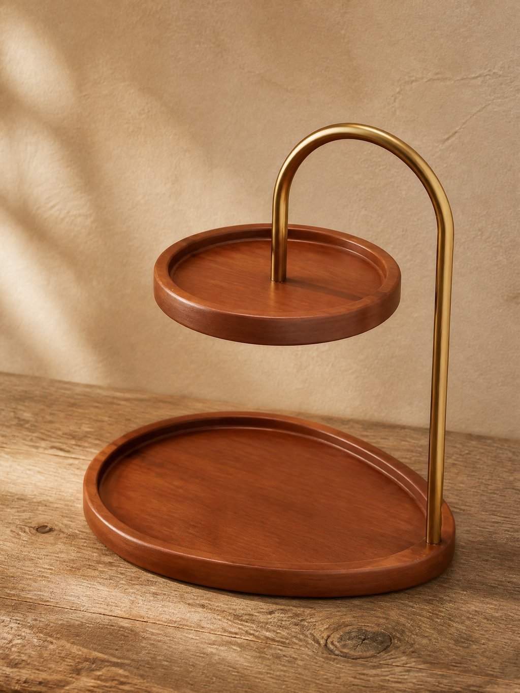 Solène Two-Tier Bamboo and Gold Jewellery Key Tray Organiser