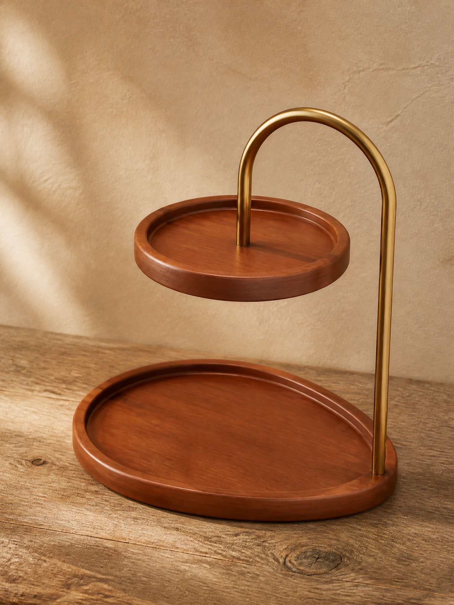 Solène Two-Tier Bamboo and Gold Jewellery Key Tray Organiser