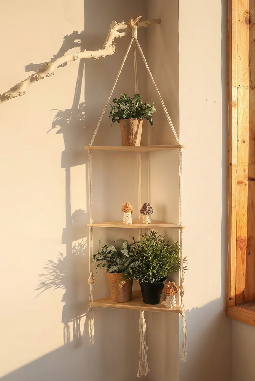 Solveig Macramé Hanging Corner Shelf
